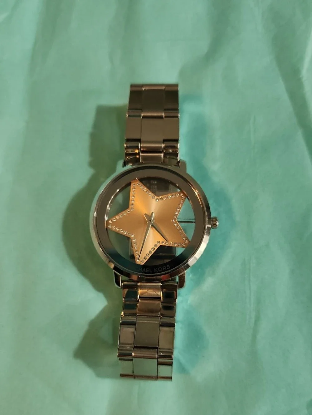Michael Kors Silver Watch with Rose Gold Star Dial and Crystal Accents